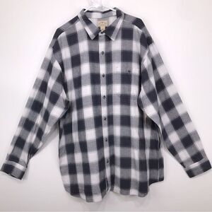 Blue Mountain Charcoal Gray White Plaid Flannel Button Down Casual Shirt